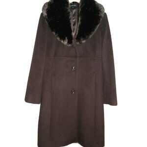 Women's 10 Jones New York GIII Brown Wool Blend 3/4 Long Coat True to Size